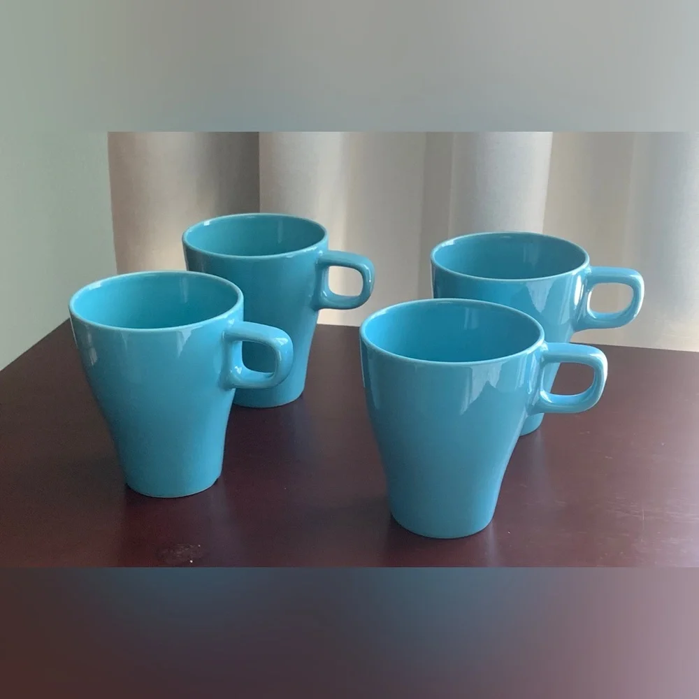 FOUR (4) Ikea Mugs FÄRGRIK Mug, turquoise, blue, coffee, tea, latte, 8.5 oz